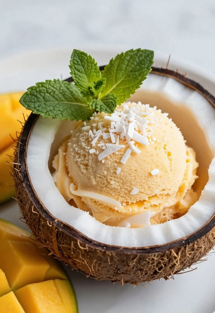10 Easy Frozen Dessert Recipes for Cool No Bake Enjoyment 34 10 Easy Frozen Dessert Recipes for Cool No Bake Enjoyment - 4. Mango Coconut Sorbet